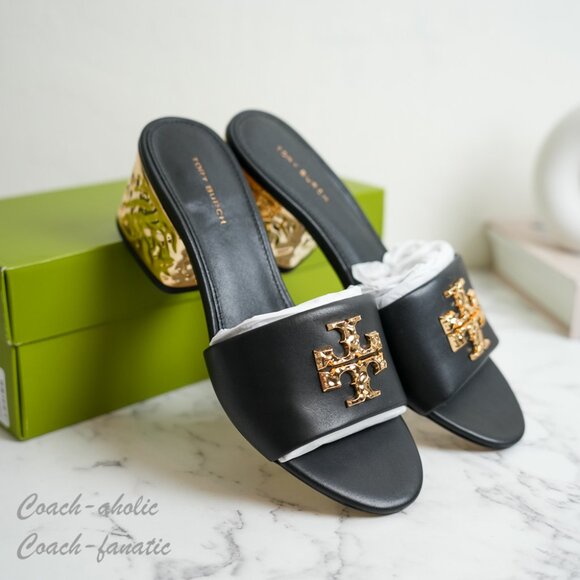 NIB Tory Burch Everly Anatomic Lug Nappa Leather Slide Sandal in Black - Picture 2 of 10